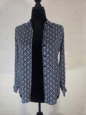 Anna Thomas 100% Silk Geometric Print Button Down Top Classic Contemporary. 6